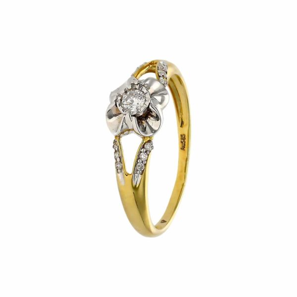 Pierścionek z żółtego złota z brylantami - 0,13ct(R-5812)
