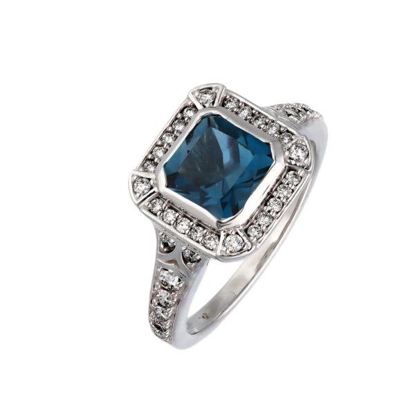 Pierścionek z białego złota z brylantami i topazem 0.34ct i 2.1ct (VR-580619 LBT)