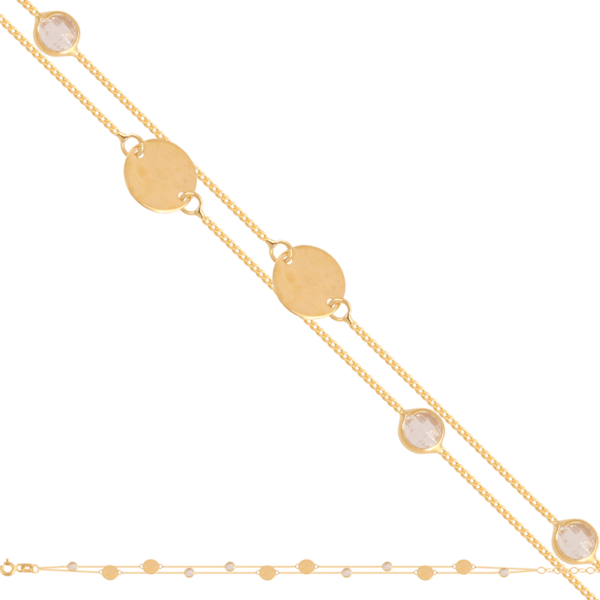 Bransoletka z dwóch połączonych łańcuszków z oprawionymi cyrkoniami i złotymi kółeczkami(50284)
