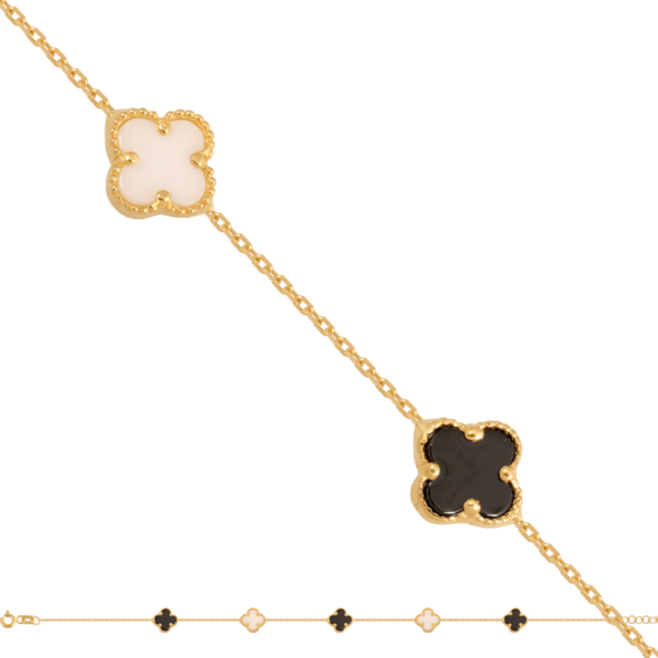 Bransoletka z czarnymi i białymi elementami w kształcie koniczynek(52221)