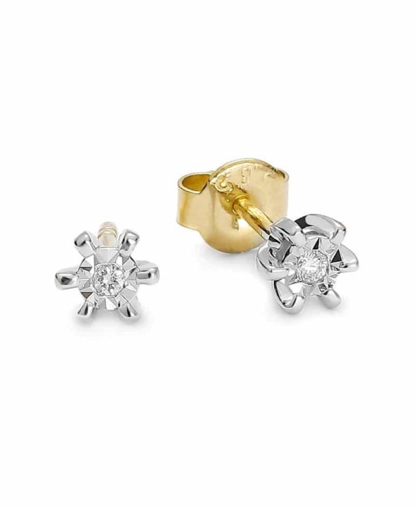 Kolczyki z żółtego i białego złota z brylantami 0,03 ct- T271/05K
