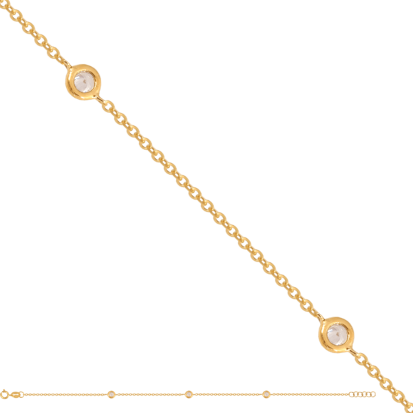 Delikatna bransoletka z trzema cyrkoniami oprawionymi w złote ramki(br113)