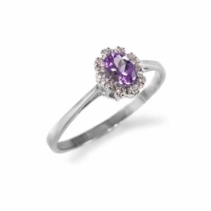Pierścionek z białego złota z brylantami i tanzanitem 0.06ct