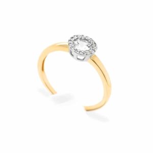 Pierścionek z żółtego złota z brylantami i białym szafirem 0.05ct