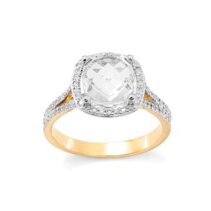 Pierścionek z żółtego złota z brylantami i białym topazem 0.47ct