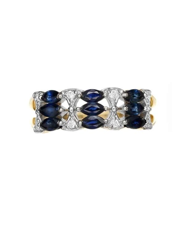 Pierścionek z żółtego żłota z brylantami i szafirami 0.12 ct - obrazek 3