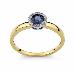 Pierścionek z żółtego złota z brylantami i szafirem 0.05ct