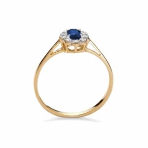Pierścionek z żółtego złota z brylantami i szafirem 0.06 ct