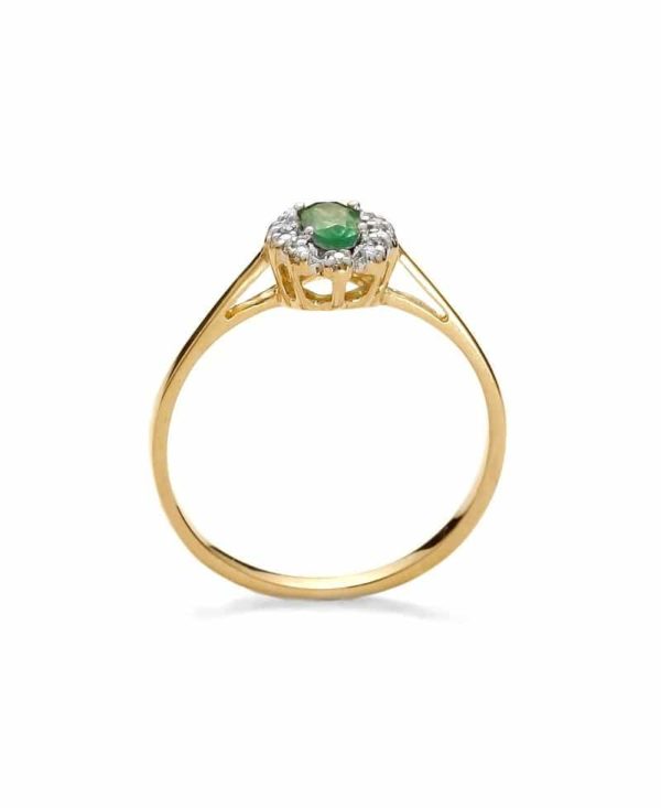 Pierścionek z żółtego złota z brylantami i szmaragdem 0.06 ct - obrazek 2